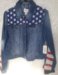 NEW Women's Forever 21 Flag Denim Jacket Medium